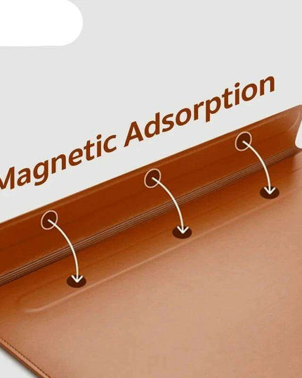 Sleek PU Leather MacBook Sleeve with Magnetic Closure - Brown/Black Case for 13.3/14 Inch Laptops