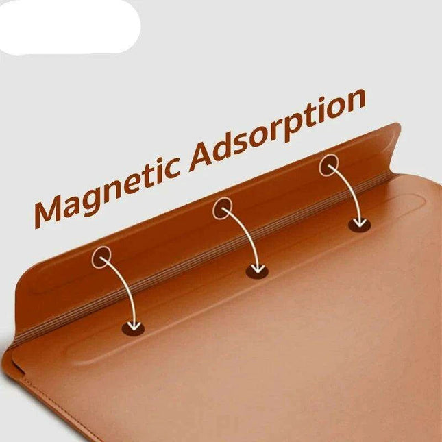 Sleek PU Leather MacBook Sleeve with Magnetic Closure - Brown/Black Case for 13.3/14 Inch Laptops
