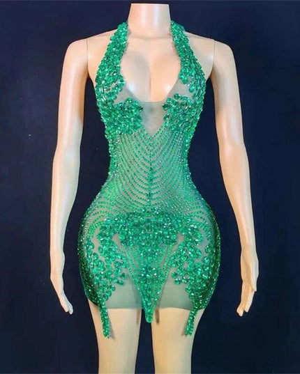 Glamorous Pink Sheer Mini Dress with Rhinestone Accents - Ideal for Stunning Events