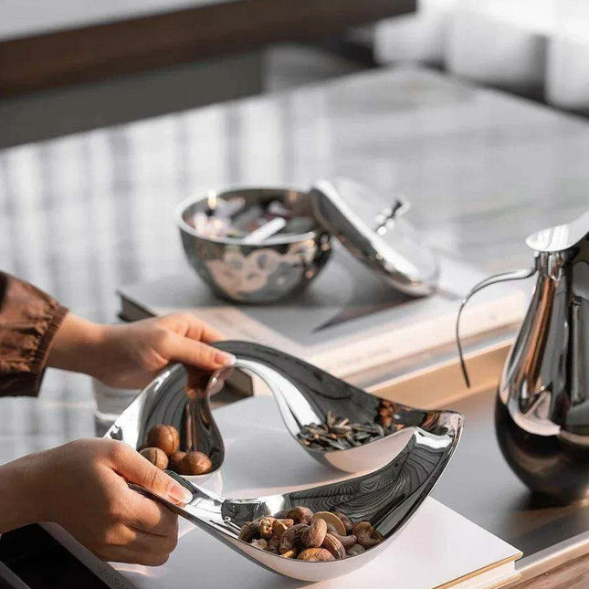 Scandinavian-Inspired Handcrafted Stainless Steel Snack Bowl and Serving Tray for Desserts and Condiments