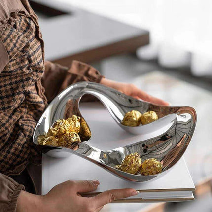 Scandinavian-Inspired Handcrafted Stainless Steel Snack Bowl and Serving Tray for Desserts and Condiments - Très Elite