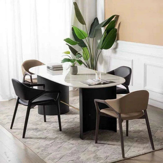 Scandinavian Luxe Leather Dining Chair with Contemporary Armrests