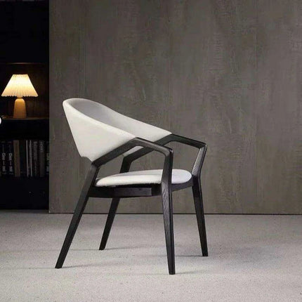 Scandinavian Luxe Leather Dining Chair with Contemporary Armrests - Très Elite