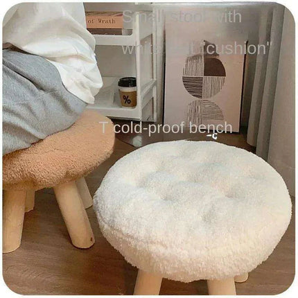 Scandinavian Round Wooden Pouf Stool with Easy-Care Cover - Très Elite