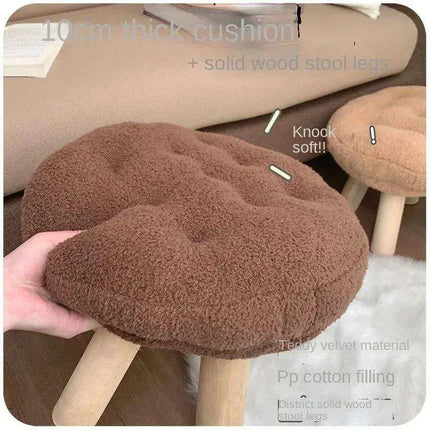 Scandinavian Round Wooden Pouf Stool with Easy-Care Cover - Très Elite