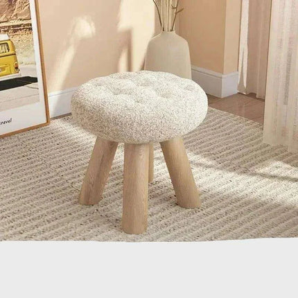 Scandinavian Round Wooden Pouf Stool with Easy-Care Cover - Très Elite