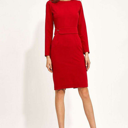 Scarlet Sophistication Pencil Dress for Elegant Daywear