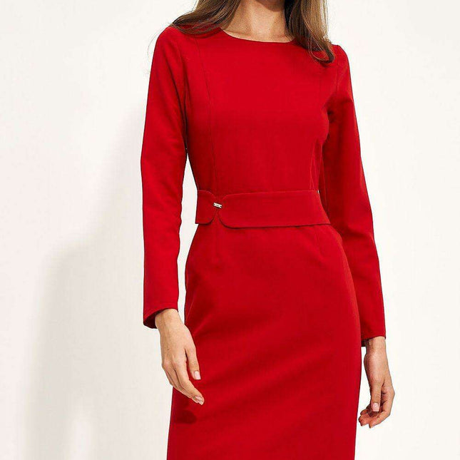 Scarlet Sophistication Pencil Dress for Elegant Daywear