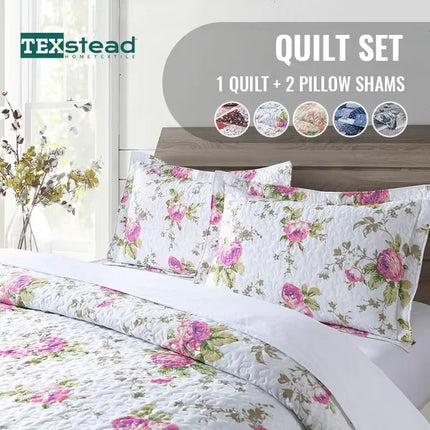 Charryarn Reversible Floral Quilt Bedding Set - Soft, Lightweight Micr