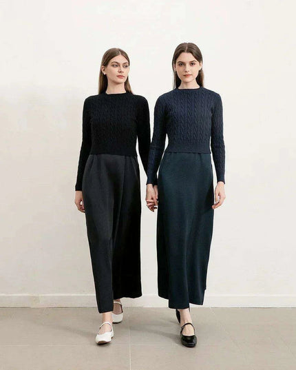 Autumn-Winter Women's Cableknit Sweater and Satin Dress in Five Colors