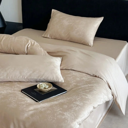 Long Staple Cotton Jacquard Bedding Set – Luxury Duvet Cover, Bedsheet & Pillowcases