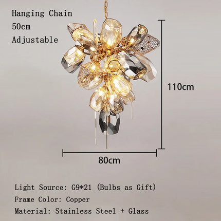 Modern Artistic Gold LED Glass Chandelier — Multi-Form, Custom Sizes
