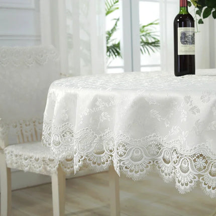 Cream European Luxury Flora Embroidered Jacquard Tablecloth 100 Polyester