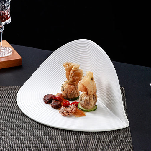 European White Ceramic Dinner Plate Set with Handcrafted Irregular Design for Fine Dining