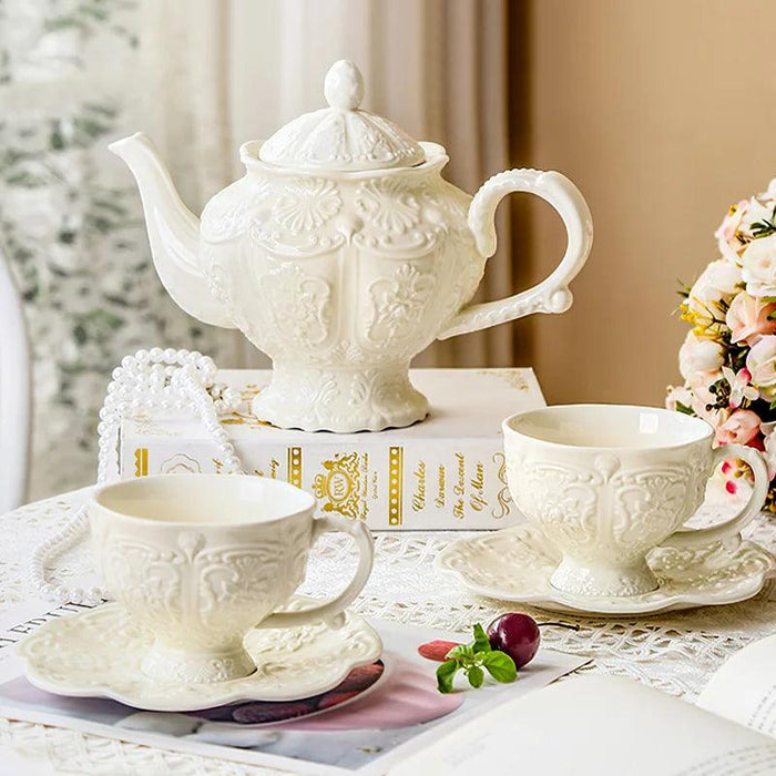 Sophisticated Palace Relief Ceramic Tea and Coffee Set for Connoisseurs