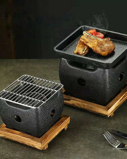 Japanese Charcoal Grill & Tea Infuser Set with Korean BBQ Plate - Ultimate Outdoor Cooking Delight