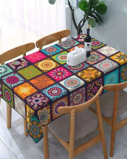 Bohemian Chic Colorful Mandala Rectangular Tablecloth for Celebratory Dining