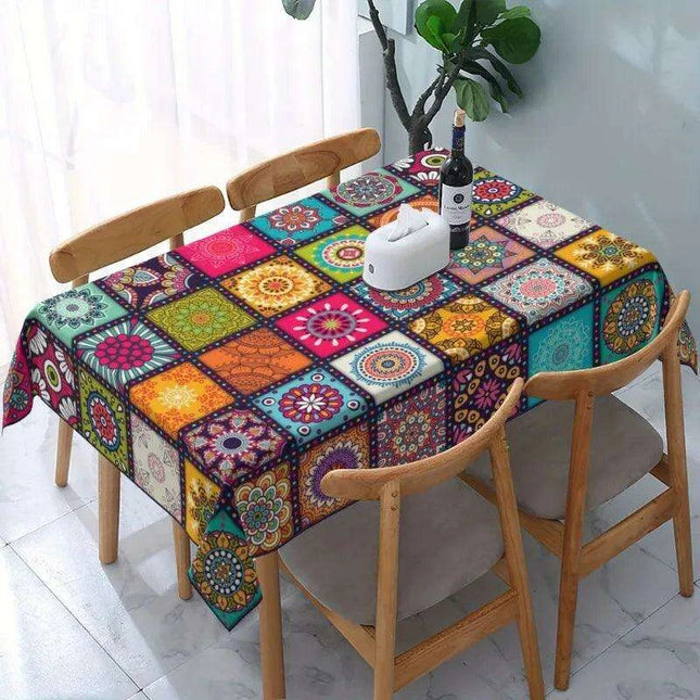 Bohemian Chic Colorful Mandala Rectangular Tablecloth for Celebratory Dining