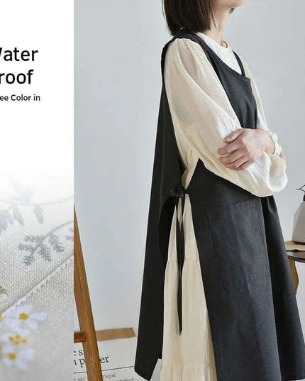 Chic Waterproof Apron for Culinary and Gardening Mastery - Adjustable Cotton-Linen Blend