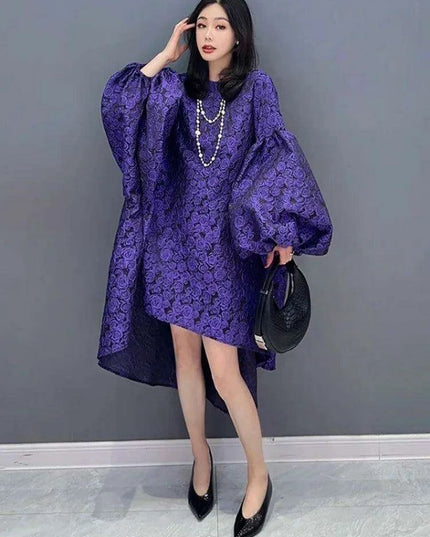 Batwing Sleeve Solid Color Dress for Autumn