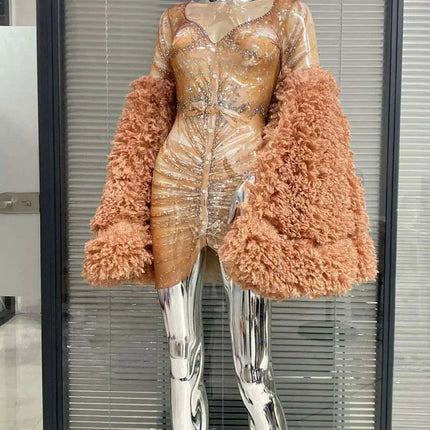 Enchanting Mesh Sheath Dress with Dramatic Flare Sleeves