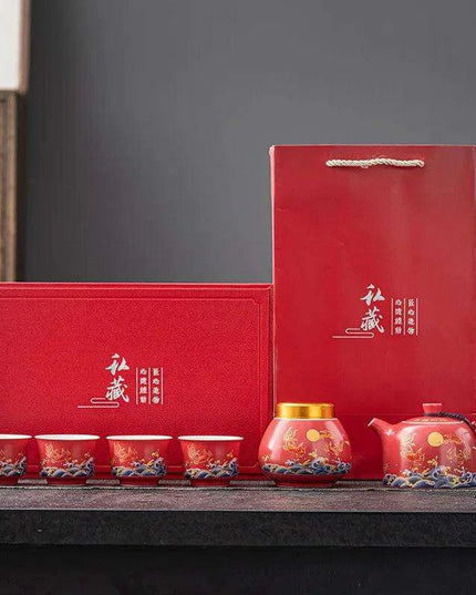 Elegant Chinese Kung Fu Tea Ceremony Set with Teapot and Four Cups in Luxurious Gift Box