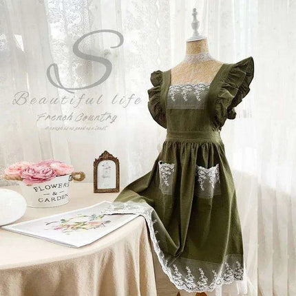 Charming Retro Floral Cotton-Linen Apron Dress for Women