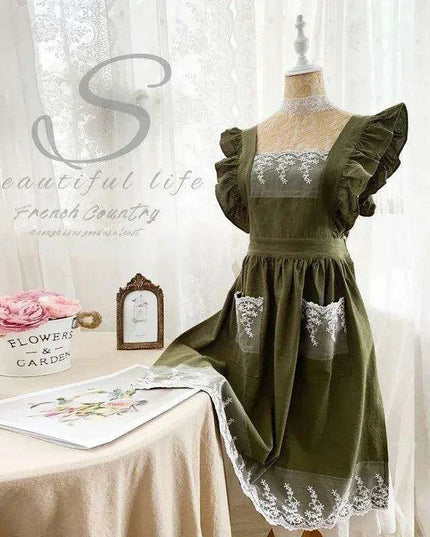 Charming Retro Floral Cotton-Linen Apron Dress for Women