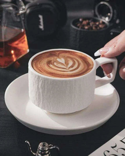 Elegant Japanese Rock Texture Porcelain Coffee Cup and Plate Set - Elevate Your Sipping Experience