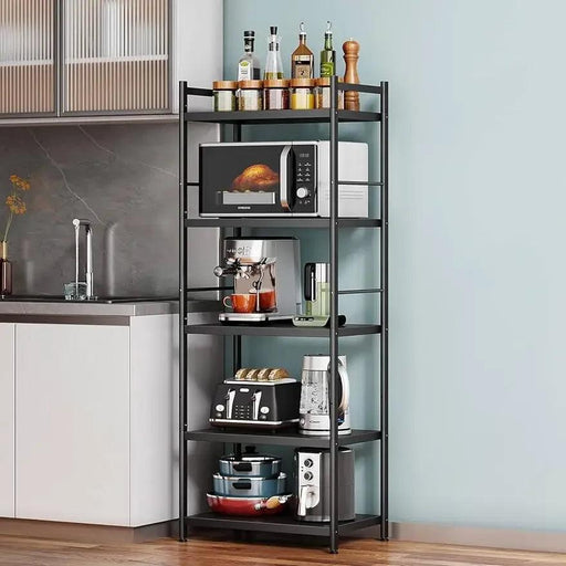 Space-Saving 5-Tier Black Metal Kitchen Organizer Stand