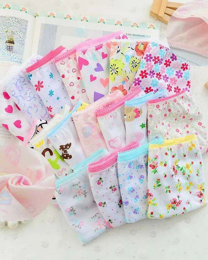 Charming 12-Pack Girls' Cotton Briefs, Soft Triangle Underwear for Ages 2-12