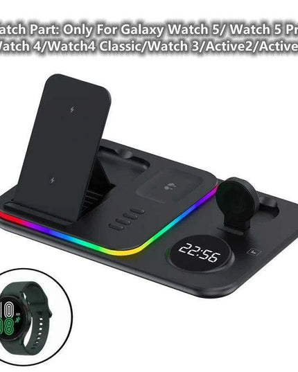 5-in-1 Fast Charging Wireless Dock with RGB LED for Apple Watch, AirPods, iPhone, Galaxy Watch, and Samsung Devices