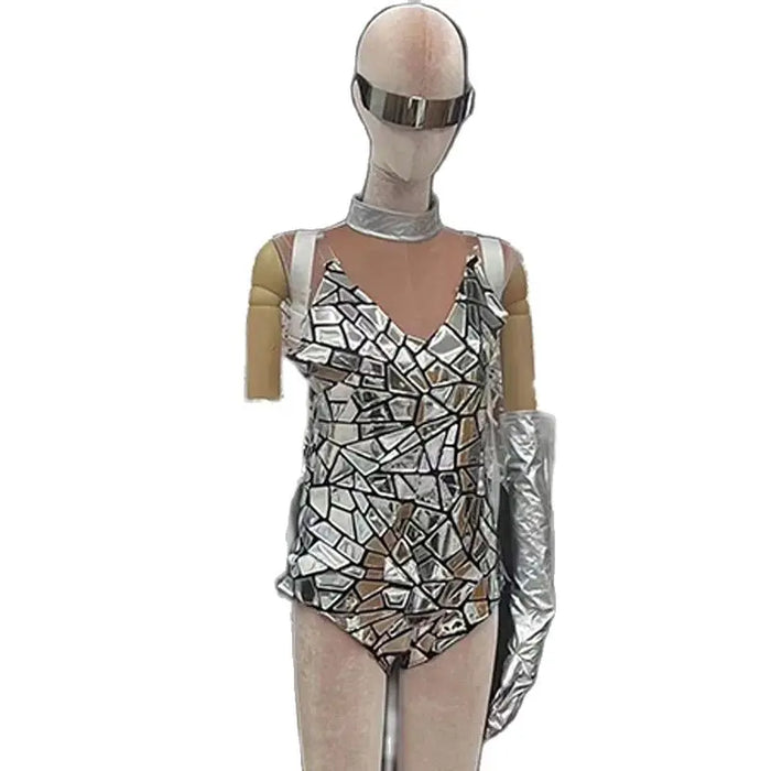 Shiny Silver Sequins Bodysuit Women Mirrors Costumes