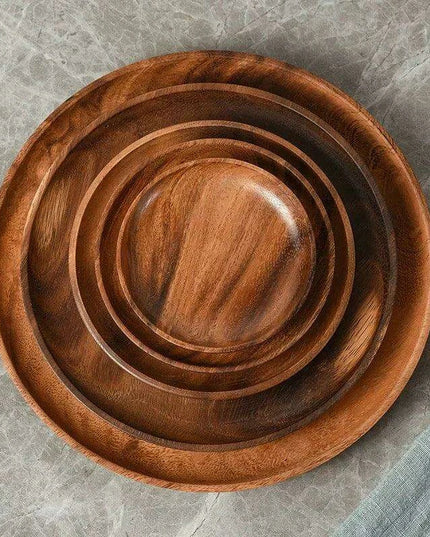 Acacia Wood Japanese Tableware Collection - Stylish Plates & Serving Tray for All Occasions