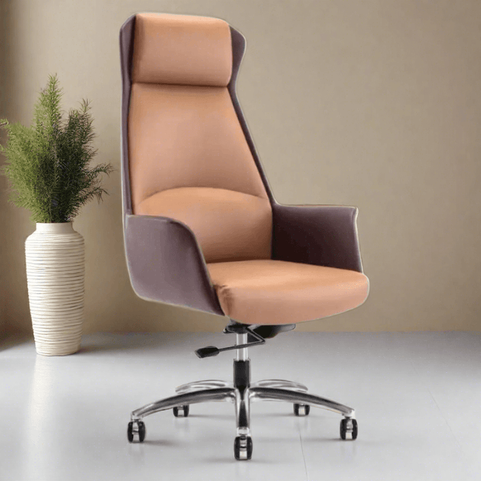 Luxury Nordic-Inspired Executive Leather Office Chair with Swivel and Recline