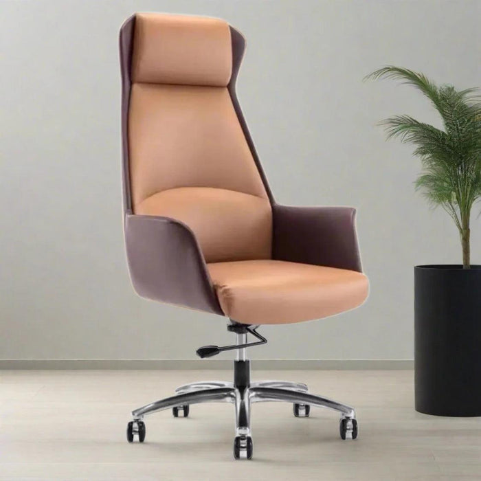 Luxurious Swivel Leather Office Chair with Reclining Backrest and Nordic Design