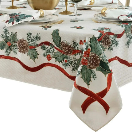 VIKAMA Waterproof Christmas Tablecloth with Holly Design for Holiday D