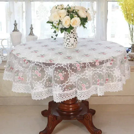 Embroidered Lace Round Tablecloth — Pastoral Rose Gold Table Linen