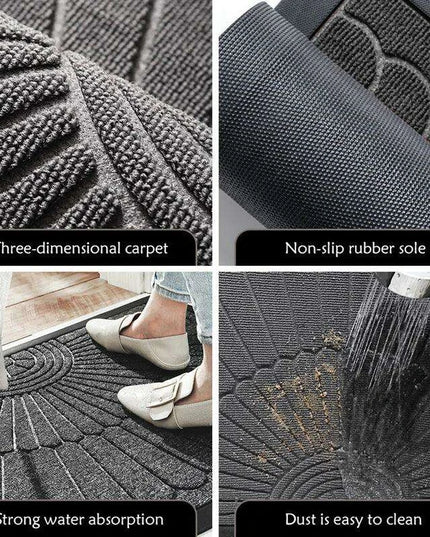 Superior Slip-Resistant Black and Gray Half Moon Outdoor Entryway Rug