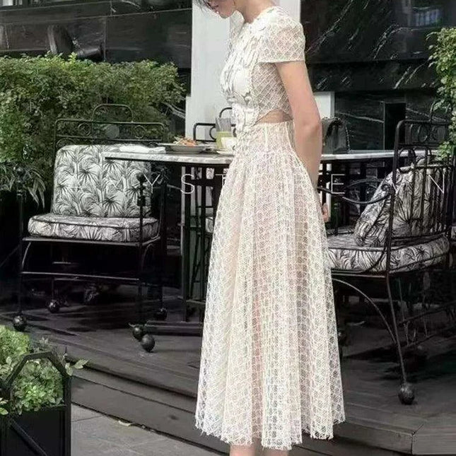 3D Jacquard High Waist A-line Pleated Dress for Women