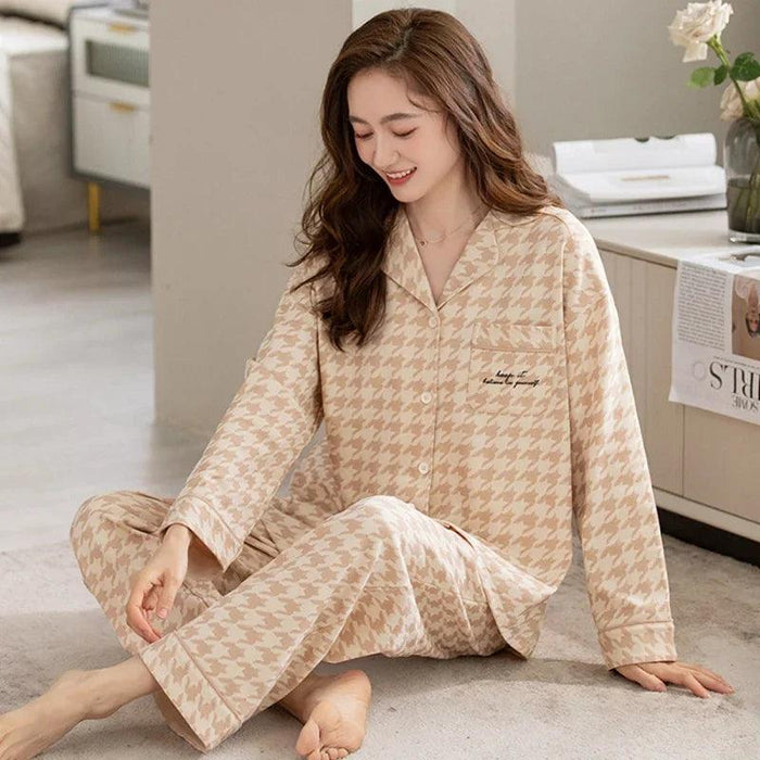 Korean Style Cotton Pajama Set for Men and Women - Elegant Sleepwear Ensemble