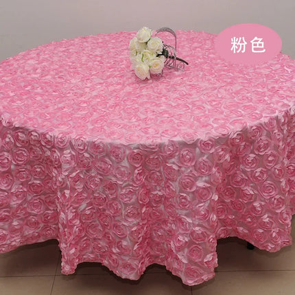 Wedding Satin Table Cloth Cover Embroidered Rosette Roses For Banquet Hotel