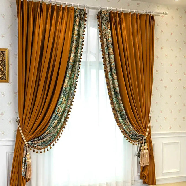 American Oil Painting Velvet Curtains - Thickened, Custom Fit for Livi