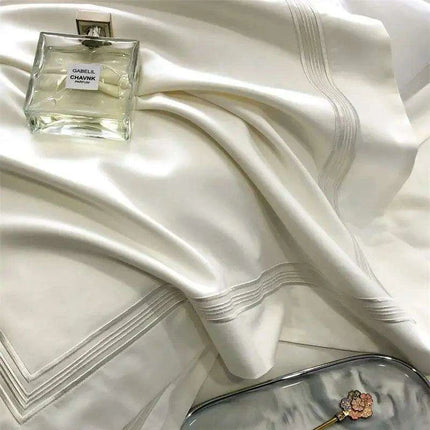 Elegant Egyptian Cotton Embroidered Duvet Cover Set, Premium Hotel-Quality Bedding with Bed Sheet and Pillowcases, Solid Color Luxury Collection