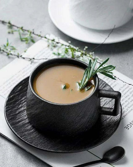 Elegant Rock Sand Ceramic Coffee Set with Saucer
