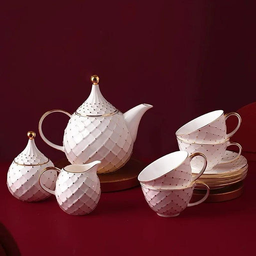 European Elegance Bone China Tea Set with Ceramic Saucer and Kettle - Home Décor and Bar Accessories