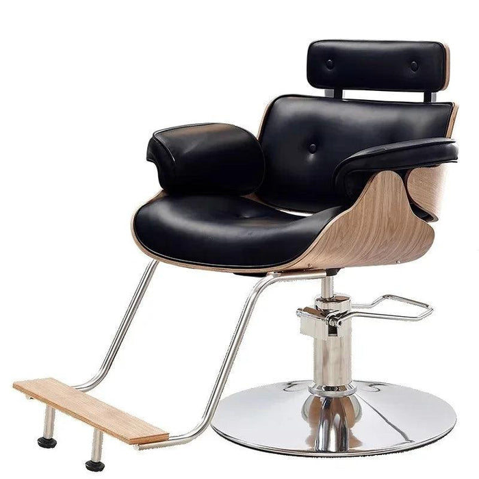 Chic Walnut Leather Adjustable Salon Styling Chair