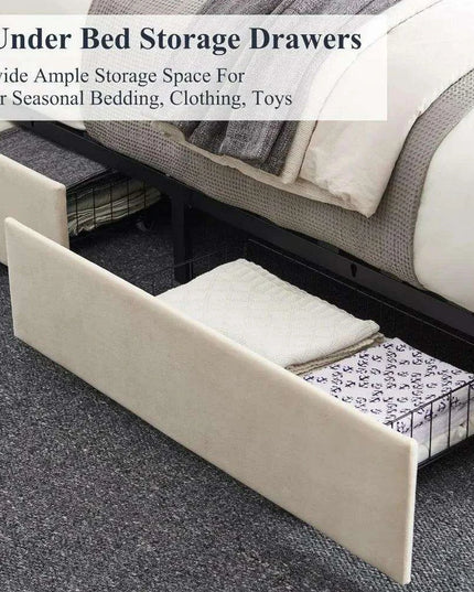 Chic Velvet Storage Bed with Adjustable Headboard and Spacious Drawers