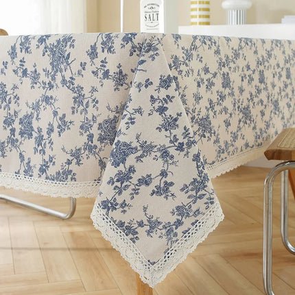 Floral Lace Trim Tablecloth | Elegant Rectangular Table Cover