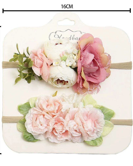 Floral Bow Infant Headband Set - 2-Piece Stretchy Hair Accessories for Newborns